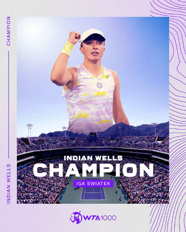 斯瓦泰克成为首位夺得IW女单冠军的波兰球员，世界排名将升至第二