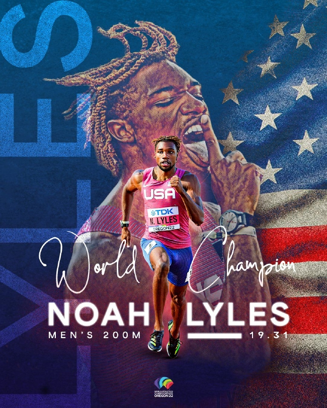 莱尔斯以惊人成绩成功蝉联世锦赛男子200米金牌