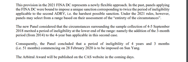 孙杨禁赛期被减至4年又3个月，但仍是到2024年夏天才会解禁