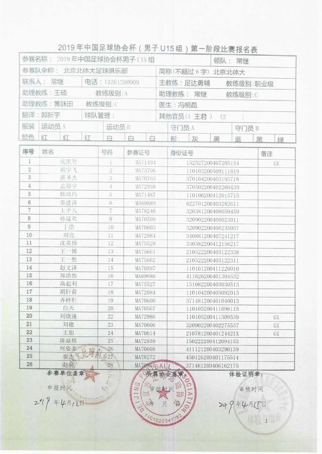 日本教练报名表