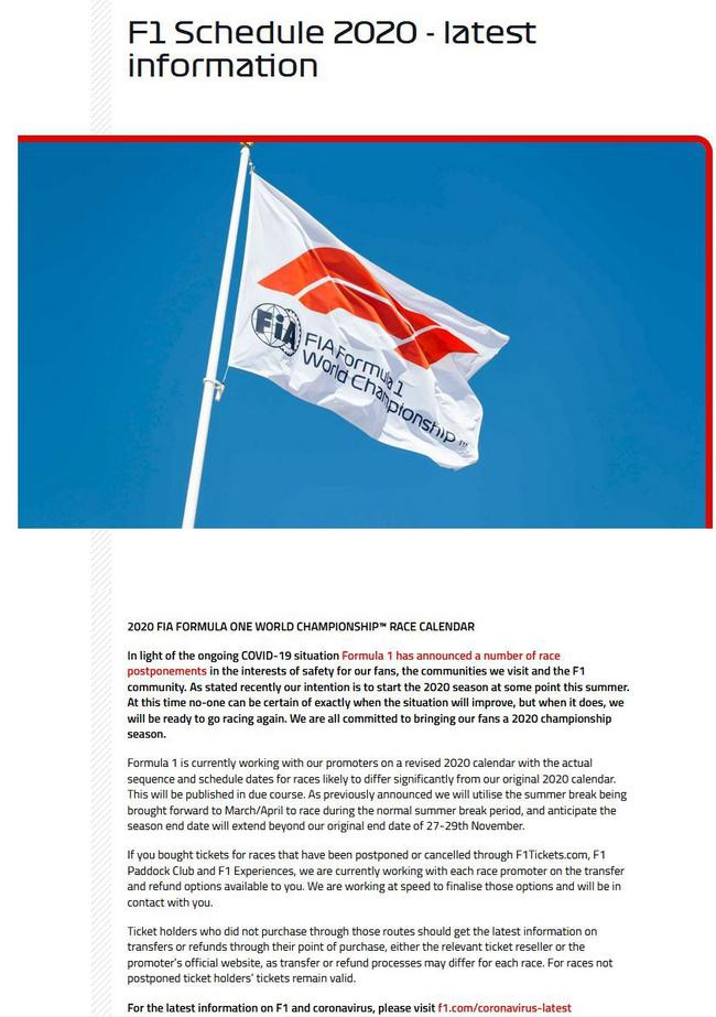 F1表示“新赛历将发生重大变化”