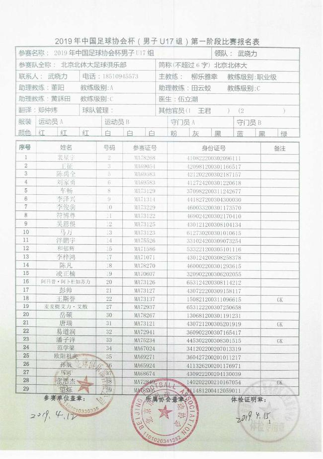 日本教练报名表
