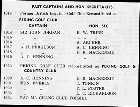 1914-1924年北京高尔夫俱乐部历届队长和秘书