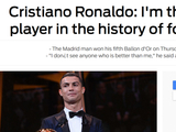 C罗:我就是足坛历史最佳球员 没有比我更完美的