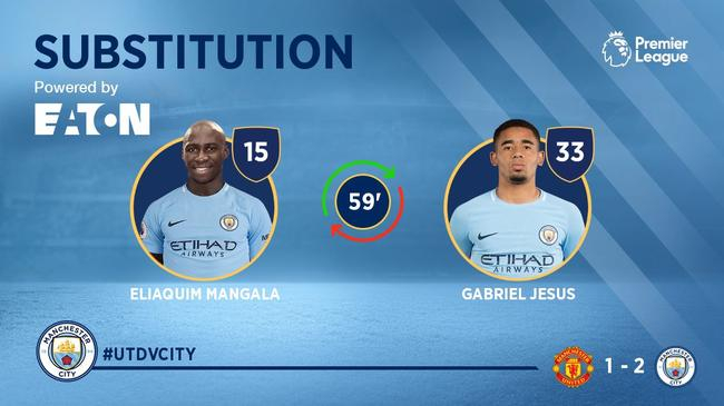 瓜帅用后卫曼加拉换下前锋热苏斯