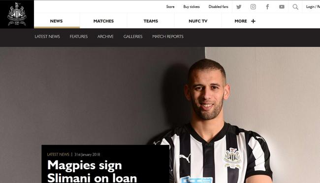 纽卡斯尔官网截图：斯利马尼租借加盟纽卡斯尔