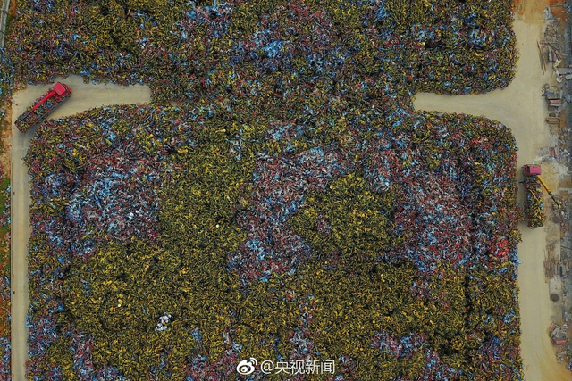 厦门10万辆共享单车堆积成山 场面壮观