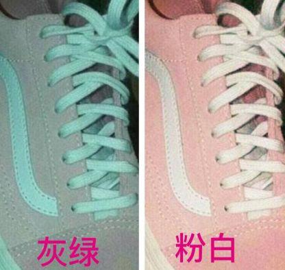 图片直接显示的是灰绿，但鞋子本身是粉白。