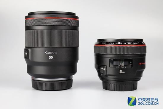 佳能RF 50mm&nbsp;f/1.2和EF 50mm&nbsp;f/1.2，明显是不同的设计
