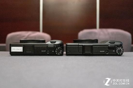 换个角度看机顶，GR III（左）的机身长度精简了不少