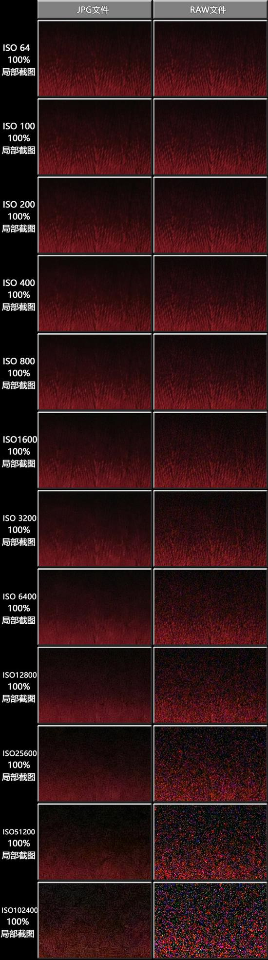 （JPG文件与RAW文件相同ISO下画质表现对比）