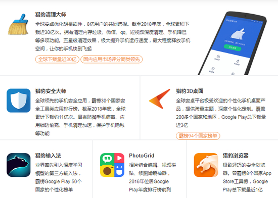  猎豹工具应用，截图自猎豹移动官网