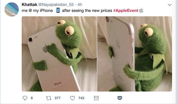Twitter网友：当我看到苹果发布会新品价格后，我和我的iPhone