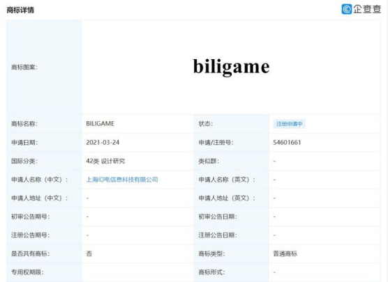 B站注册商标“BILIGAME”