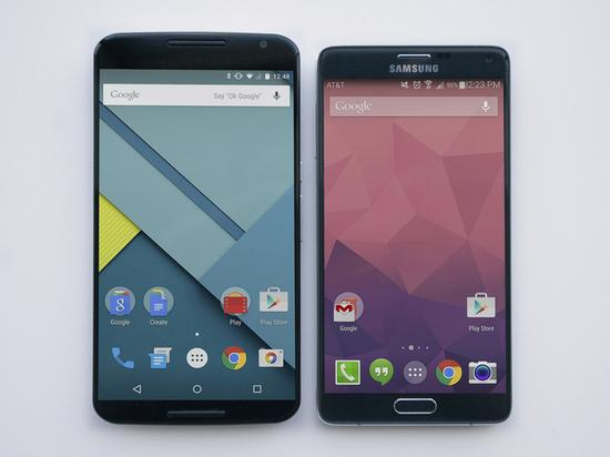 左：谷歌Nexus 6，右：三星Galaxy Note 4（图：Tech Hive）