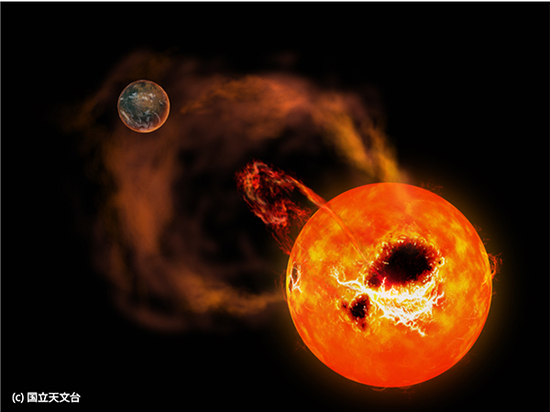 图6 恒星的爆发性磁活动对系外行星的宜居性有重要影响，图片来源：日本国立天文台