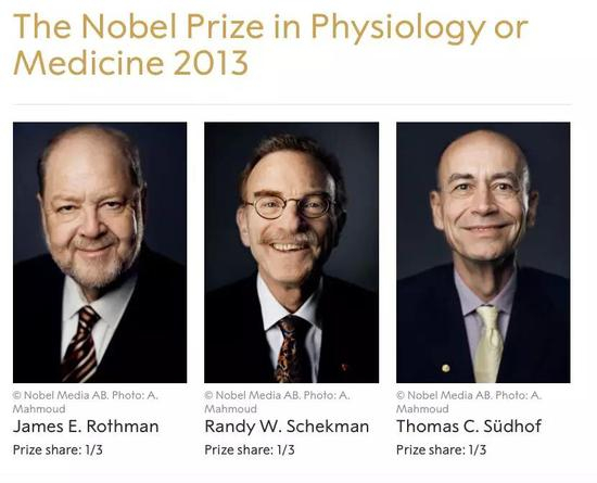 （截图自诺贝尔奖委员会页面，最右为苏德霍夫教授）