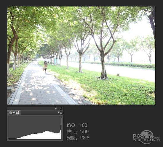 过曝情况的直方图像素量往右偏