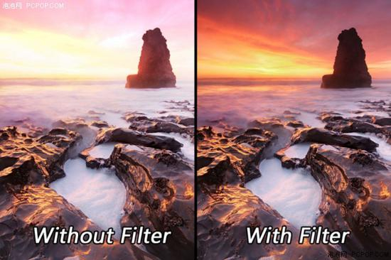 在保证地面曝光的情况下，没有GND滤镜天空会过爆没有细节和层次