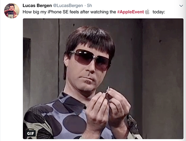 Twitter网友：看完苹果发布会后，我感觉我的iPhone SE有这么大