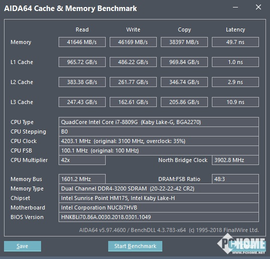 AIDA64内存与缓存测试
