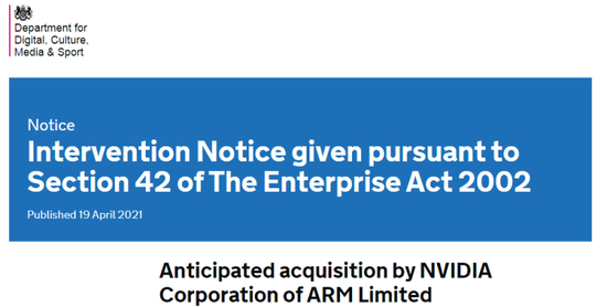 ▲英国政府针对Arm收购发布的公共利益干预公告（PIIN）