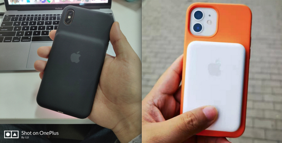 左边为Smart Battery Case（智能电池壳）右边为MagSafe Battery Park（MagSafe外接电池）