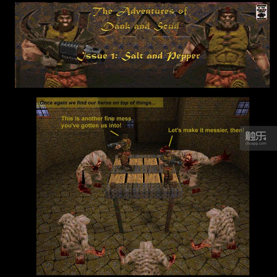 　　特别推荐：1997年的《Quake》同人漫画《弹客与屎客的冒险》（The Adventures of Dank and Scud），共5期，作者Michael Houston，当年我在《电脑玩家》上看到报导就去追连载了。这个21年前的古早网页如今还在
