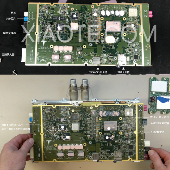 ▲上下依次为Model Y高性能版和Model S搭载的第三代座舱控制器