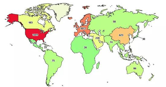 全球干细胞临床实验分布。数据来源 ClinicalTrials