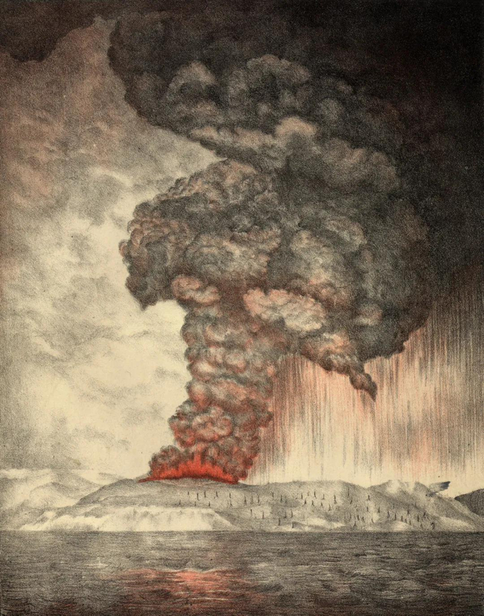 1883年印尼喀拉喀托火山（Krakatau）爆发 图片来源：wikipedia