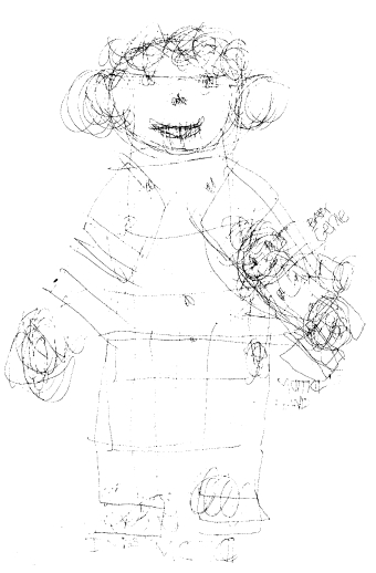 　　1977年，Genie的绘画，这幅画表达的是“I miss mama（我想妈妈）”。 　　图片来源：Genie： a psycholinguistic study of a modern-day wild child
