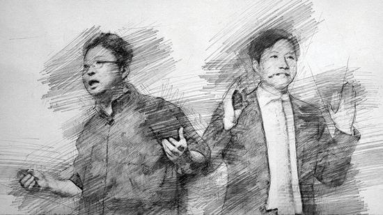 锤子科技CEO罗永浩（左）、小米创始人雷军