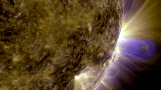 太阳大气中冕环等磁结构的观测图像，图片来源：NASA/Goddard Space Flight Center/SDO
