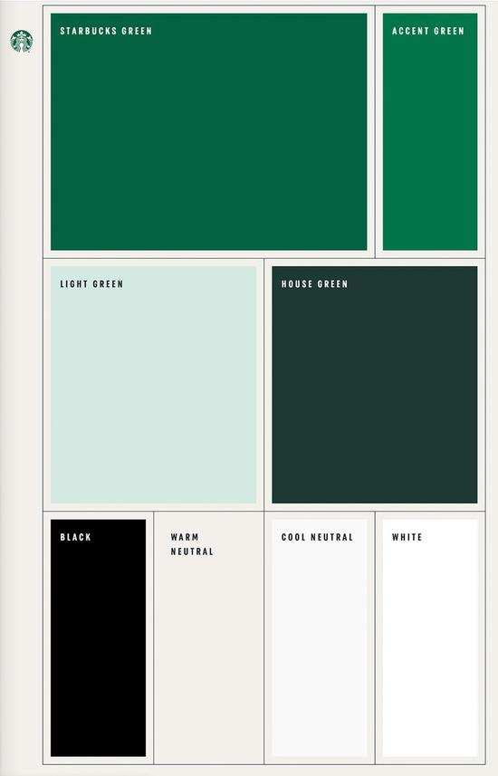 ▲ 星巴克的品牌核心色系。 图片来自：星巴克创意工作室