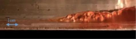 水膜边缘的平面水跃现象放大图。| 图片来源：DOI： 10.1017/jfm.2018.558