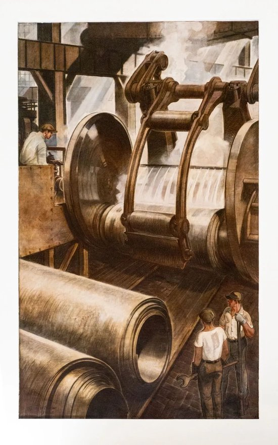 一组象征着美国工业黄金年代的壁画（数字化：王可达）左右滑动查看