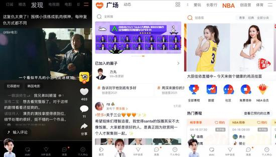 腾讯视频短视频、社区、NBA界面。来源 / 腾讯视频截图