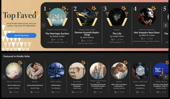 Vella的网页首页，显示了当前排名最高的几部作品