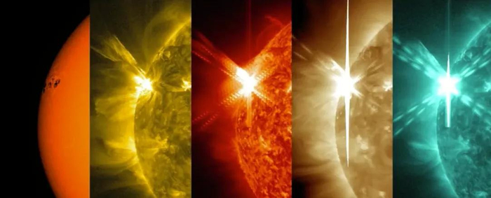 太阳耀斑，不同颜色表示不同频率下观测&nbsp;来源|国家空间天气监测预警中心