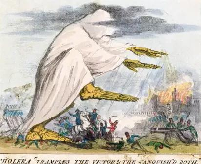 1831年&nbsp;Robert Seymour 绘制的以瘴气为形态的霍乱。图片来源：wikipedia