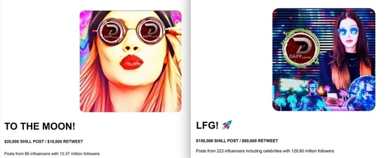 Dapp Centre 向潜在客户提供了一些营销套餐选项。| 来源：VICE