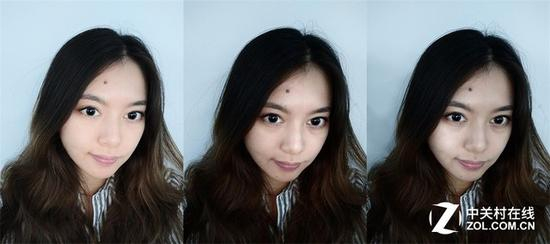 摄影棚光效（从左到右：立体测光、面光、单侧光）