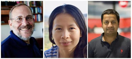 ▲本研究的通讯作者Joshua Sanes教授（左，图片来源：Harvard官网）和主要作者彭懿蓉博士（中）、Karthik Shekhar博士（右）