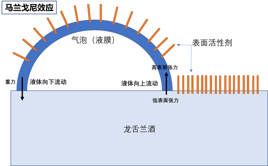 马兰戈尼效应稳定气泡的原理示意图
