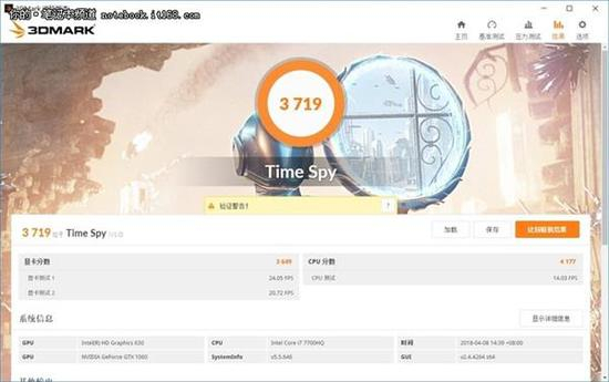 ↑↑↑3DMark Time Spy总分3719，显卡分3649
