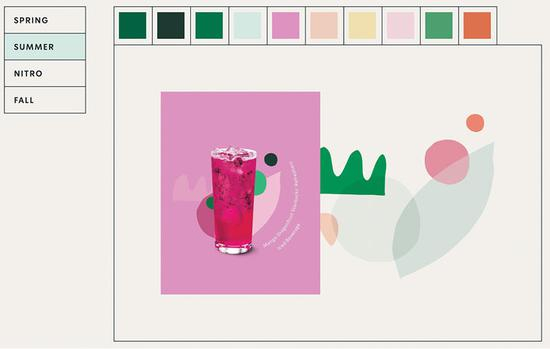 ▲ 适用于夏季的星巴克流行色系。 图片来自：星巴克创意工作室