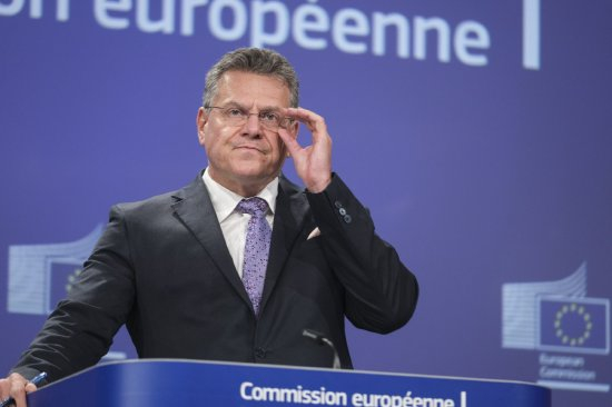 Maros Sefcovic，7月28日出席新闻发布会。