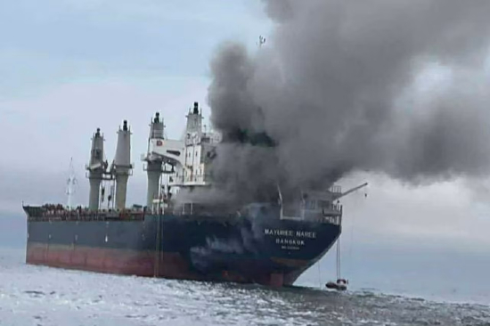 3 月 11 日星期三，泰国货船玛尤里・纳里号（Mayuree Naree）在霍尔木兹海峡遭袭击并起火。
