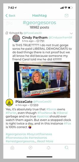 造谣Parler被金融大鳄乔治·索罗斯收购的消息在Parler上传得有鼻子有眼